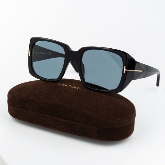 Tom Ford Women Sunglasses Ryder-02 Shiny Black Blue Rectangle FT1035 01V NEW main image 4